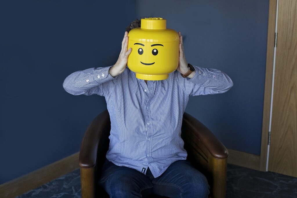Clare Froggatt with her Lego head